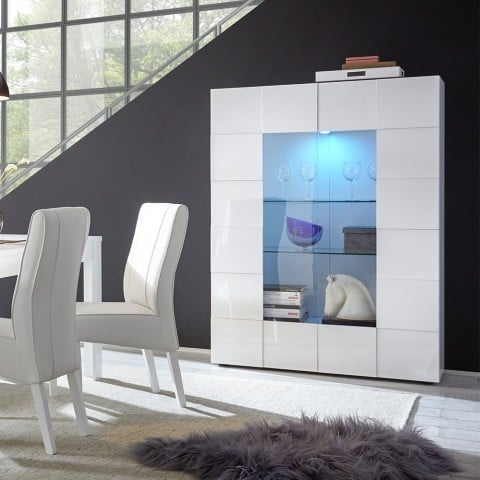 Szklana szafa błyszcząca biała nowoczesny salon 121x166cm Murano Wh Promocja