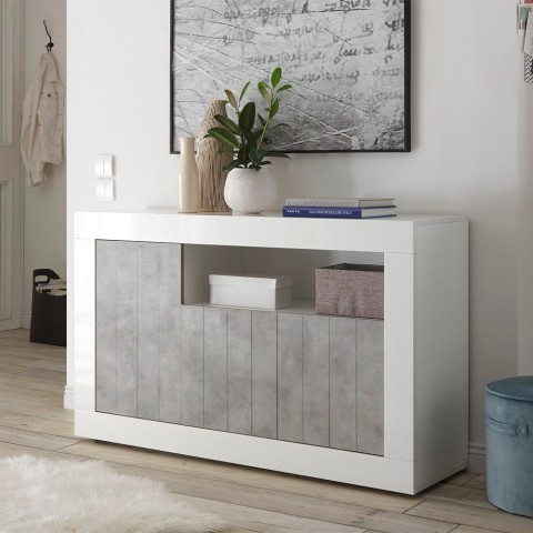 Kredens bufet salonowy 3-drzwiowy 138 cm biały połysk beton Doppel MBC Promocja