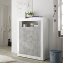 Wysoka komoda do salonu 144 cm biały połysk betonowy nowoczesny Sior BC Promocja