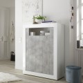 Wysoka komoda do salonu 144 cm biały połysk betonowy nowoczesny Sior BC Promocja