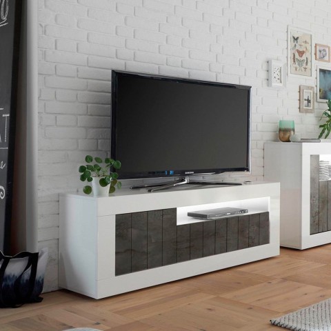Nowoczesna szafka RTV 138cm, 3 drzwi, biały połysk czarny Jaor BX Promocja