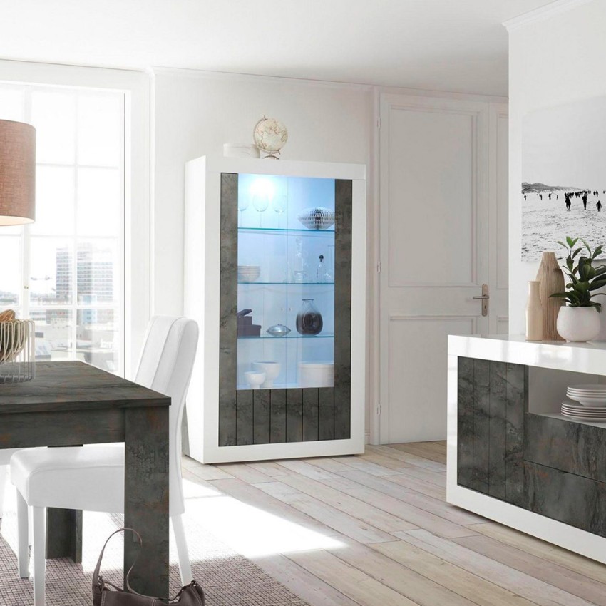 Witryna design 2 drzwi 110x191cm salon biały połysk czarny Dern BX Promocja Witryna design 2 drzwi 110x191cm salon biały połysk czarny Dern BX Promocja