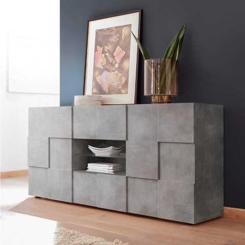 Komoda do salonu 181 cm z 2 drzwiami i 2 szufladami, wzór szachownica, cement, model Dama Ct M Promocja