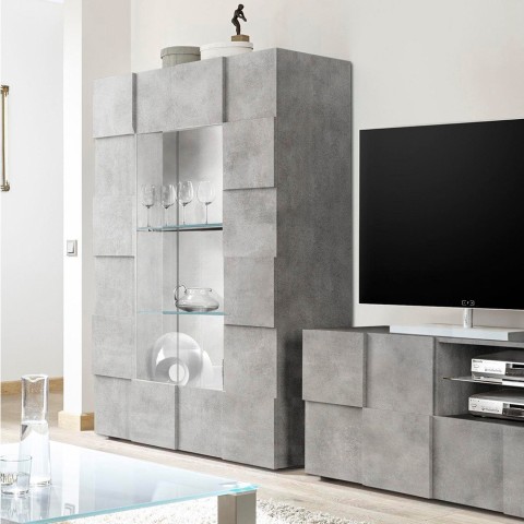 Witryna do salonu 121x166cm, 2 szklane drzwi, efekt betonu Murano Ct Promocja