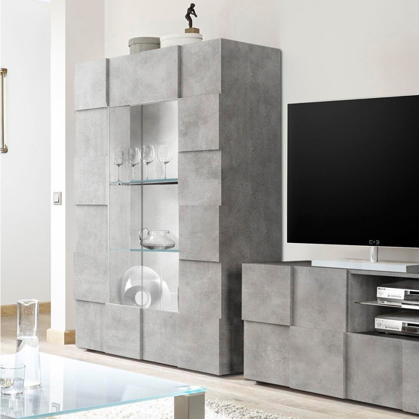 Witryna do salonu 121x166cm, 2 szklane drzwi, efekt betonu Murano Ct Promocja Witryna do salonu 121x166cm, 2 szklane drzwi, efekt betonu Murano Ct Promocja