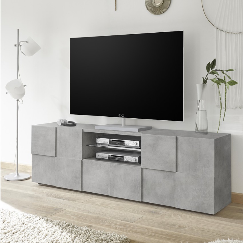 Szafka RTV Tecum Ct Dama z 2 drzwiczkami i szufladą, beton, wzór szachownicy Promocja Szafka RTV Tecum Ct Dama z 2 drzwiczkami i szufladą, beton, wzór szachownicy Promocja
