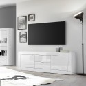 Nowoczesna szafka RTV z 2 drzwiami i 2 szufladami, 210 cm, biały połysk, model Visio Wh Rabaty