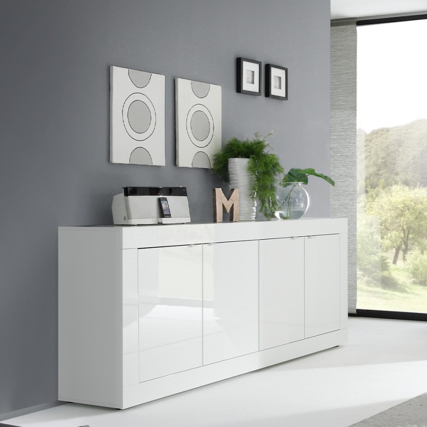 Nowoczesna komoda do salonu 4-drzwiowa 207cm biały połysk Altea Wh Promocja Nowoczesna komoda do salonu 4-drzwiowa 207cm biały połysk Altea Wh Promocja