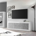 Szafka RTV 210 cm 2 drzwi 2 szuflady biały połysk beton Visio BC Rabaty