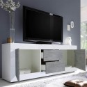 Szafka RTV 210 cm 2 drzwi 2 szuflady biały połysk beton Visio BC Stan Magazynowy