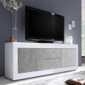 Szafka RTV 210 cm 2 drzwi 2 szuflady biały połysk beton Visio BC Promocja