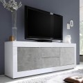 Szafka RTV 210 cm 2 drzwi 2 szuflady biały połysk beton Visio BC Promocja