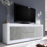 Szafka RTV 210 cm 2 drzwi 2 szuflady biały połysk beton Visio BC Promocja