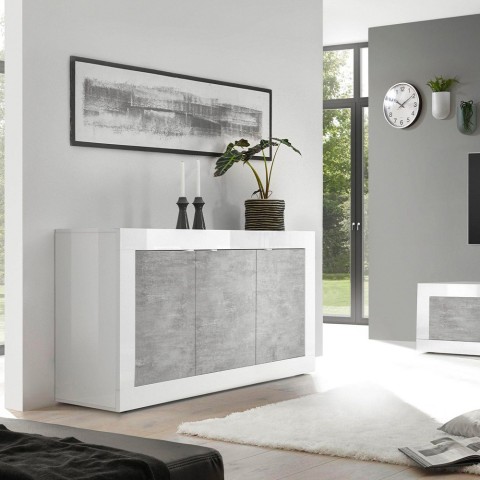 Nowoczesna komoda do salonu 3-drzwiowa biały połysk beton Modis BC Basic Promocja