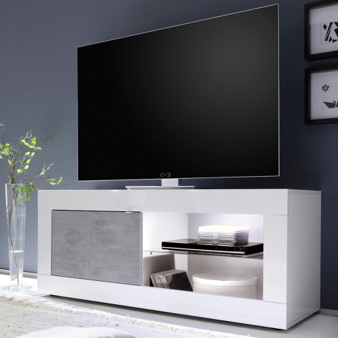 Nowożytne, białe i połyskujące, betonowe szary meble pod telewizję marki Diver BC Basic. Promocja