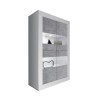 Witryna salonowa 4-drzwiowa nowoczesna biało-połyskowa z cementowymi wstawami Tina BC Basic. Oferta