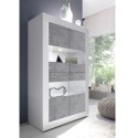 Witryna salonowa 4-drzwiowa nowoczesna biało-połyskowa z cementowymi wstawami Tina BC Basic. Katalog