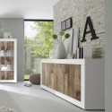 Kredens salonowy kredens 4-drzwiowy 207cm biały połysk i drewno Altea BW Rabaty