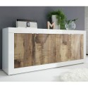 Kredens do salonu bufet 4-drzwiowy 207cm, biały połysk i drewno Altea BW Stan Magazynowy