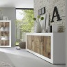 Komoda do salonu 2 drzwi 3 szuflady biały połysk i drewno Tribus BW Basic Katalog