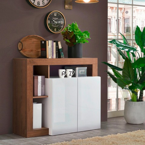 Komoda do salonu 108 cm, 2-drzwiowa, biały połysk, drewno Reva MR Promocja