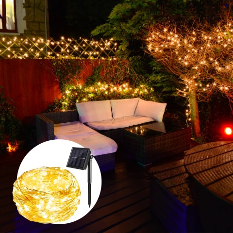 Łańcuchy świetlne 200 lamp solarnych LED na balkonie w ogrodzie NestX Promocja