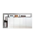 Szafka kredensowa do salonu z 4 drzwiami w błyszczącym białym i szarym kolorze cementu Cadiz BC. Oferta
