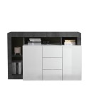 Nowoczesna czarna komoda Lavine BX z 2 drzwiami i 3 szufladami w białym połysku Oferta