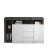 Nowoczesna czarna komoda Lavine BX z 2 drzwiami i 3 szufladami w białym połysku Oferta