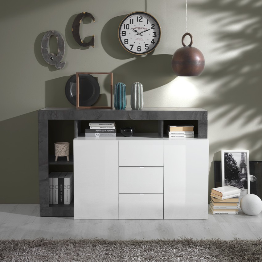 Nowoczesna czarna komoda Lavine BX z 2 drzwiami i 3 szufladami w białym połysku Promocja Nowoczesna czarna komoda Lavine BX z 2 drzwiami i 3 szufladami w białym połysku Promocja