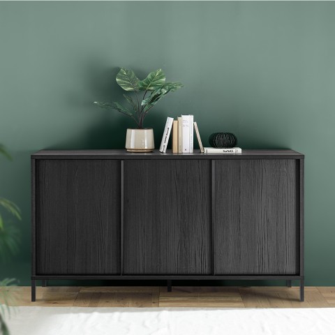 Nowoczesna komoda 3-drzwiowa buffet 156cm z czarnego drewna Cooper Steel Promocja