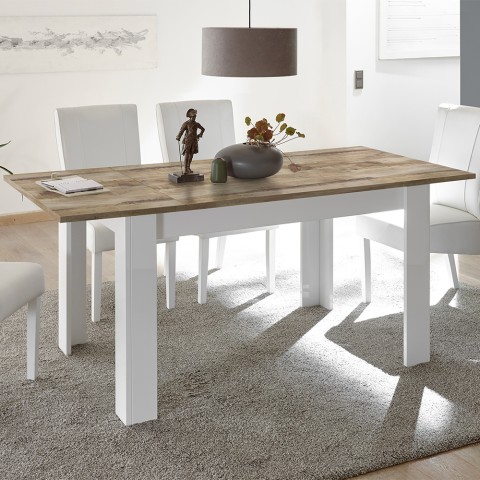 Stół kuchenny rozsuwany na wysoki połysk z białym drewnem 90x137-185cm Dyon Basic Promocja
