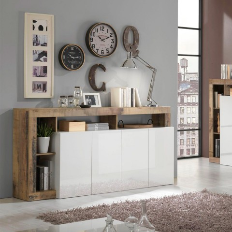 Buffet kuchenny/stolik w salonie 4 drzwi biały połysk drewno 184 cm Cadiz BP Promocja