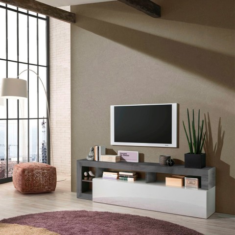 Mobilna szafka TV o nowoczesnym designie 184cm czarno-białym lakierze Dorian BX. Promocja