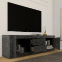 Nowożytna mobilna szafka TV na kółkach w kolorze czarnym z efektem marmuru, z dwoma drzwiami i dwoma szufladami, Visio MB Rabaty