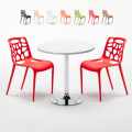 Biały okrągły stolik 70x70 cm z 2 kolorowymi krzesłami Gelateria Long Island Promocja