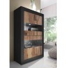 Witryna salonowa 4-drzwiowa z przeszklonymi drzwiami w kolorze czarnym, drewno przemysłowe Tina NP Basic. Rabaty