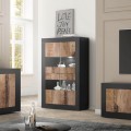Witryna do salonu z 4 czarnymi szklanymi drzwiami i industrialnym drewnem Tina NP Basic Promocja