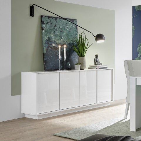 Nowoczesny biały połyskowy kredens do salonu 4 drzwi 180 cm Connie Ice Promocja