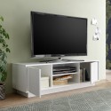 Nowoczesna biała szafka RTV wysoki połysk 138 cm 2 drzwi Dener Ice Rabaty