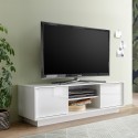Nowoczesna biała szafka RTV wysoki połysk 138 cm 2 drzwi Dener Ice Promocja
