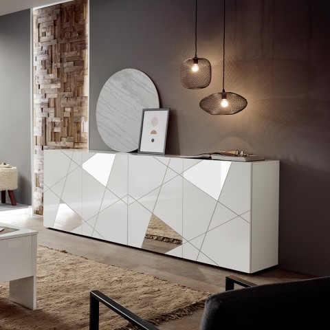 Komoda do salonu z 4 drzwiczkami 241 cm, biały połysk, Vittoria WH L. Promocja