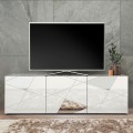 Biała błyszcząca szafka RTV z 3 drzwiami 181 cm Brema WH Vittoria Promocja