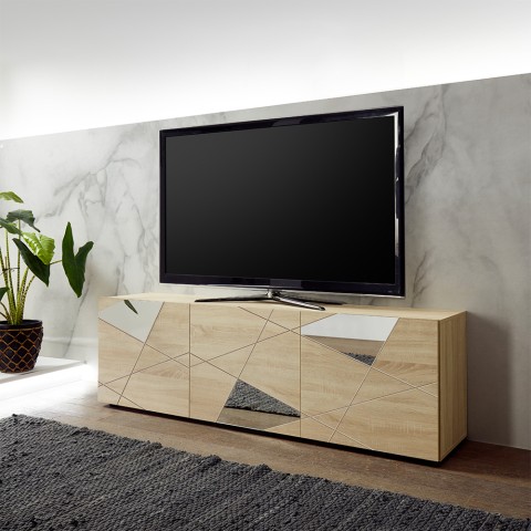 Mobilna baza na telewizor z 3 drzwiami, dębowy design geometryczny Brema RS Vittoria. Promocja