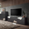 Szafka RTV Brema GR Vittoria, nowoczesny design, 3 drzwi, szary połysk. Katalog