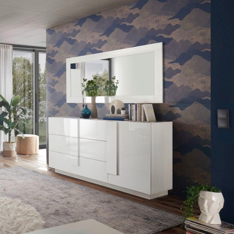 Komoda do salonu, biały połysk, 3 szuflady, Jupiter WH M1 Promocja