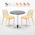 Czarny okrągły stolik 70x70 cm z 2 kolorowymi krzesłami Gelateria Cosmopolitan Promocja