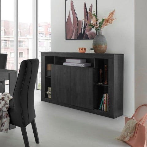 Czarna komoda do salonu z drewna, 134 cm, nowoczesny design, 2 drzwi Lema NR Promocja