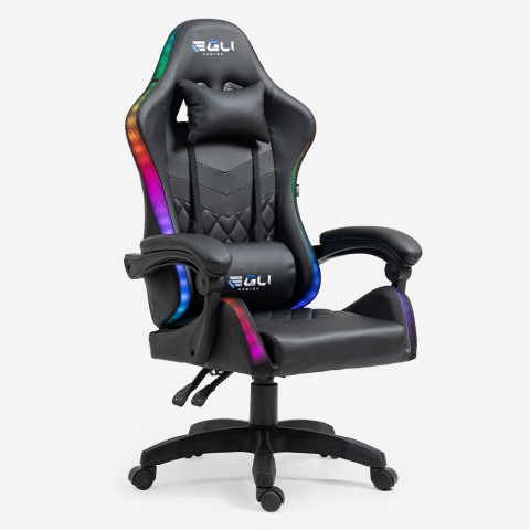Ergonomiczne skórzane krzesło biurowe LED RGB do gier The Horde XL Promocja