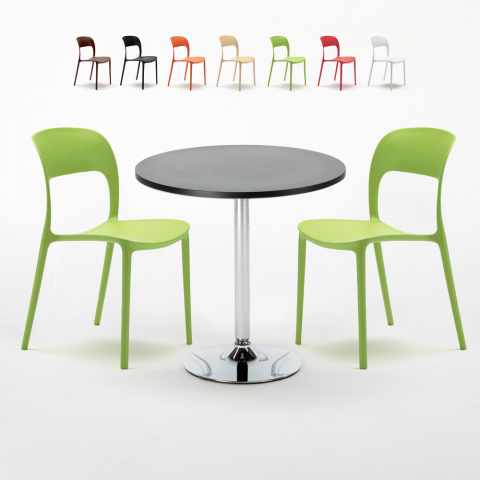 Czarny okrągły stolik 70x70 cm z 2 kolorowymi krzesłami Restaurant Cosmopolitan